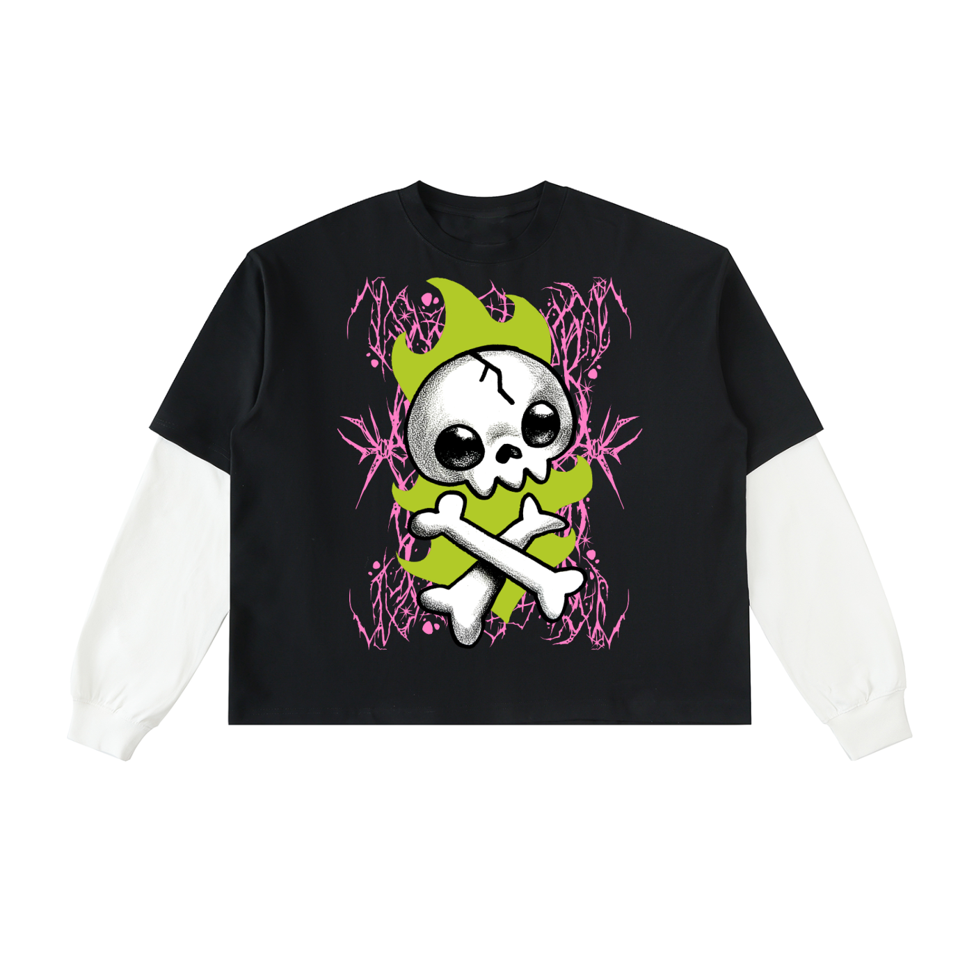 Layered Contrast Sleeve Cotton T-Shirt