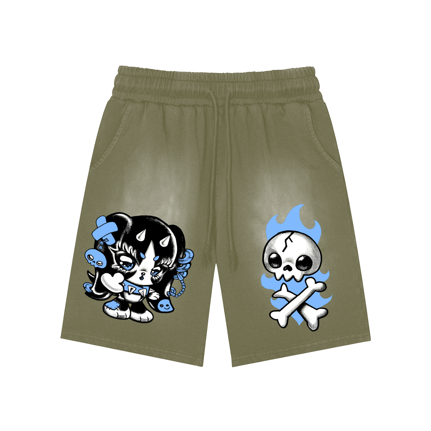 Rectangle Patch Monkey Washed Shorts