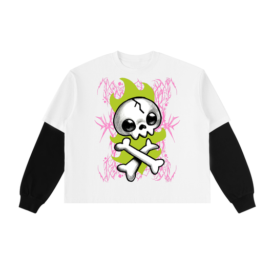 Layered Contrast Sleeve Cotton T-Shirt