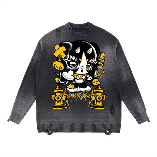 Sun Fade Distressed Ripped Crewneck sweater