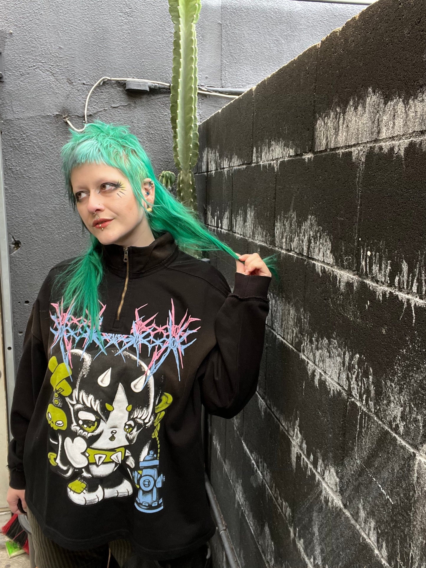 Sun Fade Raw Edge Quarter-Zip Sweatshirt
