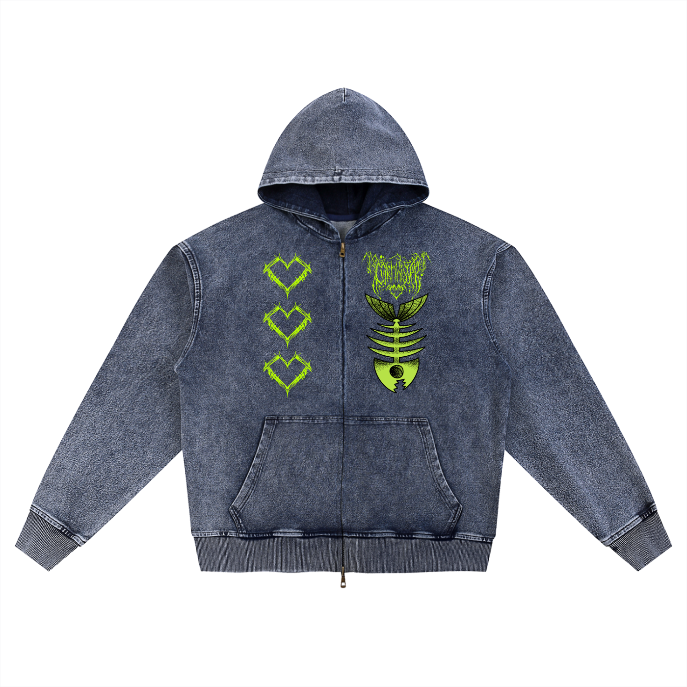 Snow Wash Oversized Zip-Up Hoodie