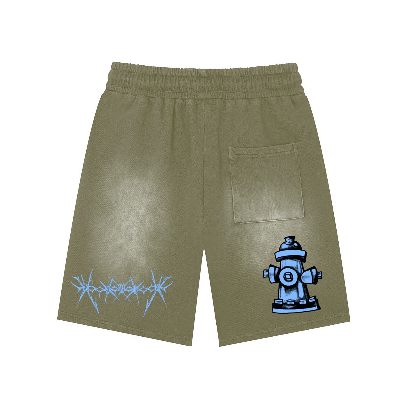 Rectangle Patch Monkey Washed Shorts