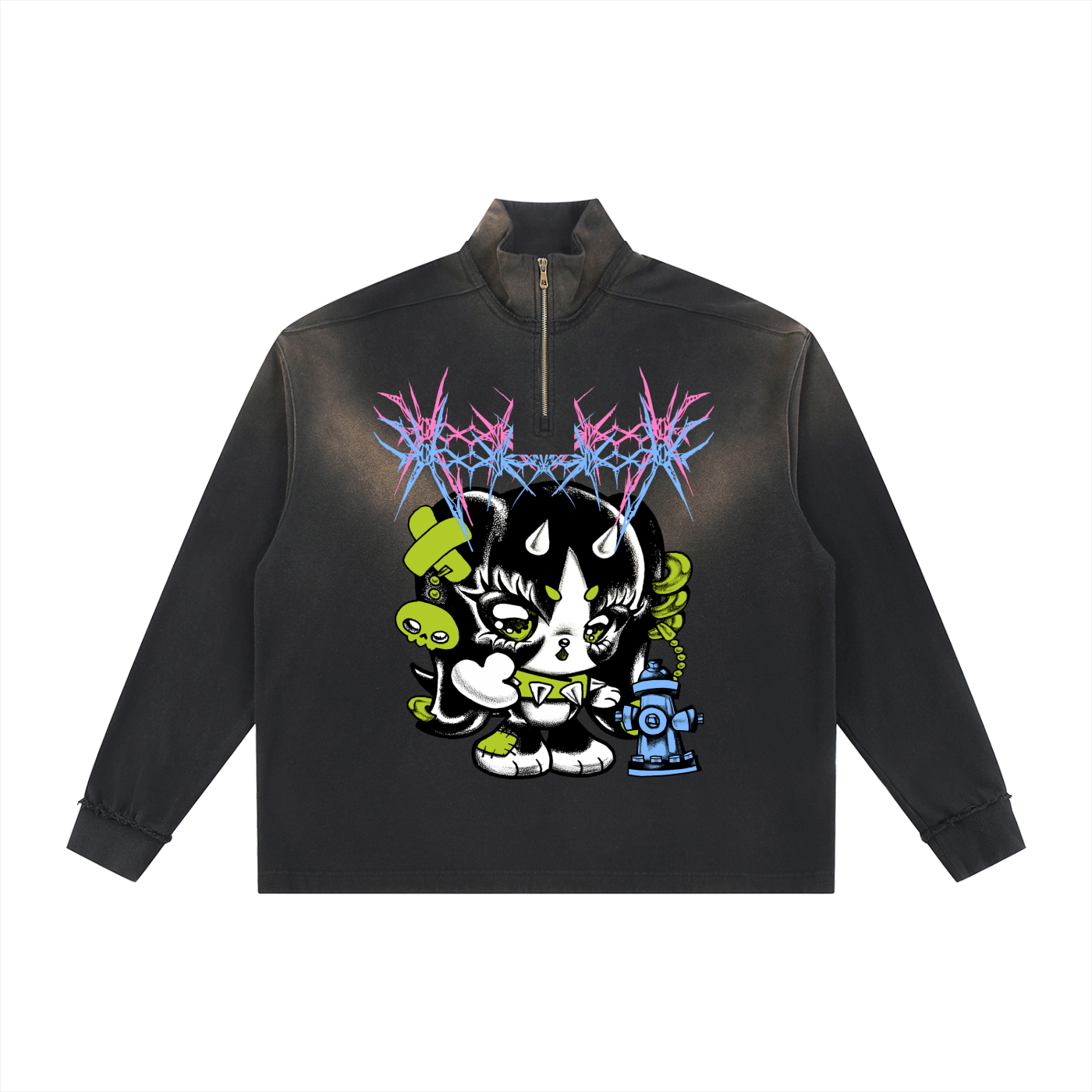 Sun Fade Raw Edge Quarter-Zip Sweatshirt