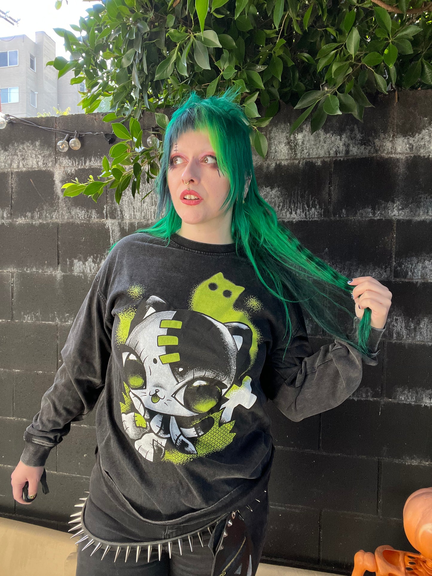 Graveyard Acid Wash Oversize Long Sleeve T-Shirt