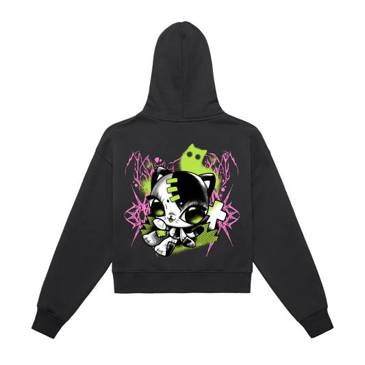 Fleeced Zip-Up Cropped Hoodie