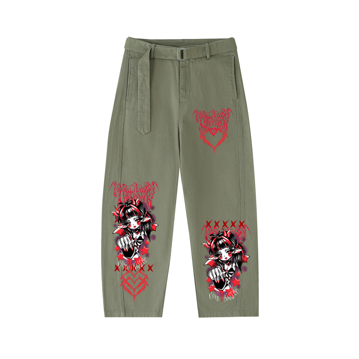 Belted Barrel-leg Chino Pants