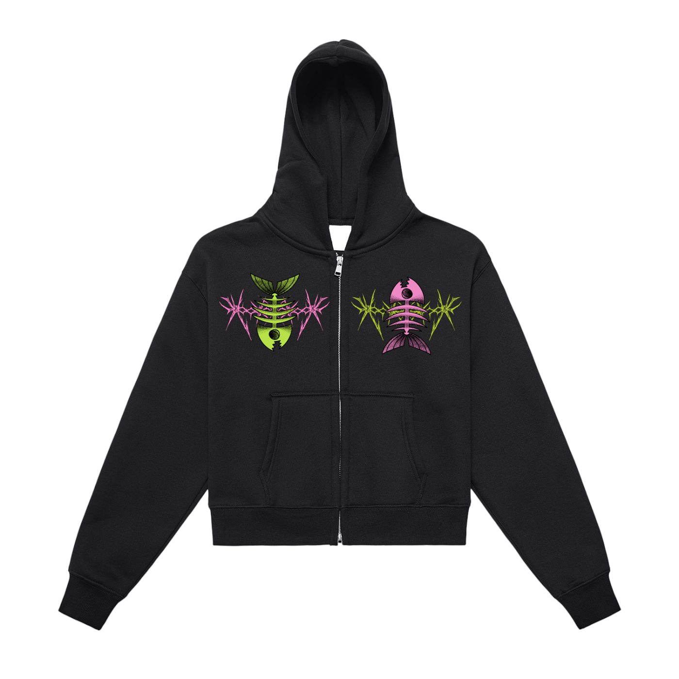 Fleeced Zip-Up Cropped Hoodie