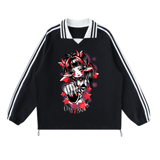 Contrast Striped Lapel Collar Sweatshirt