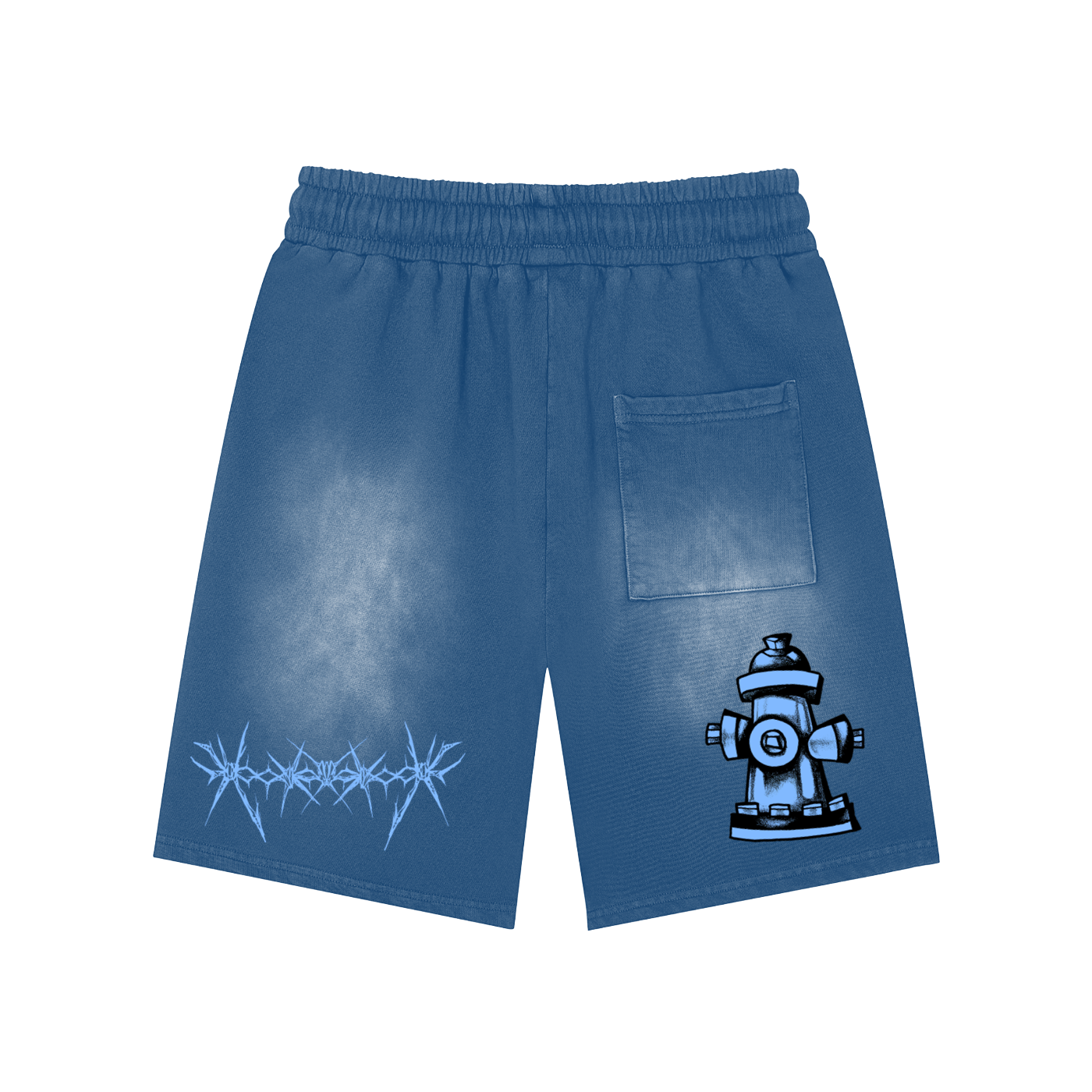 Rectangle Patch Monkey Washed Shorts