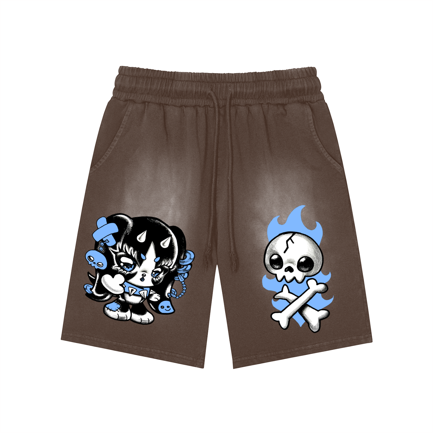Rectangle Patch Monkey Washed Shorts