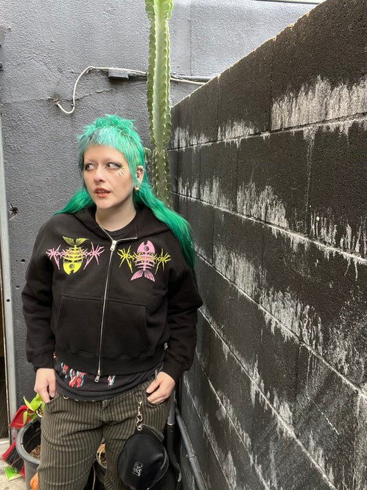 Fleeced Zip-Up Cropped Hoodie