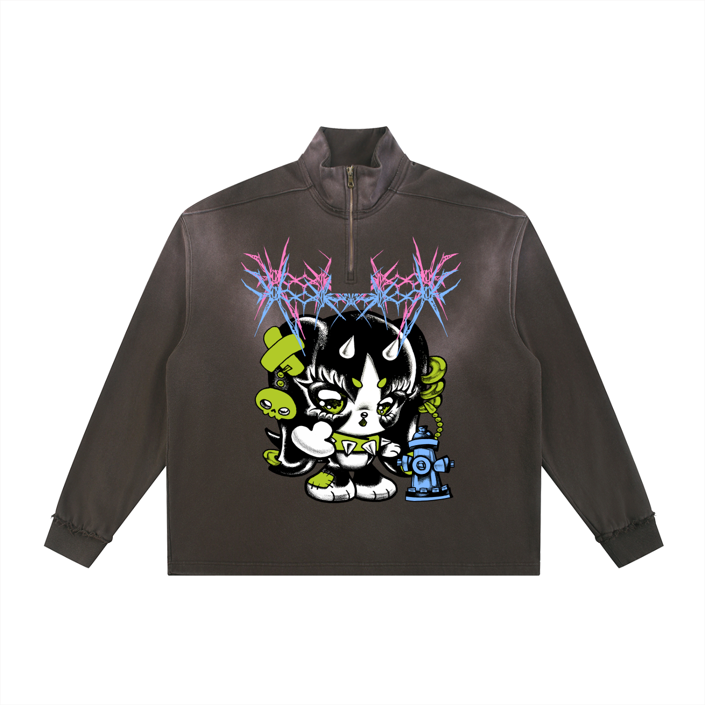 Sun Fade Raw Edge Quarter-Zip Sweatshirt