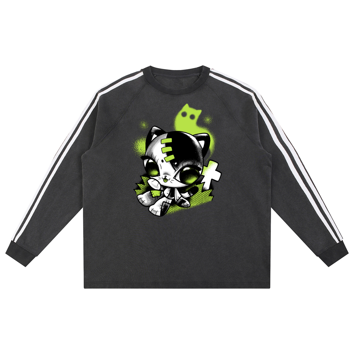 Grave Kitty Snow Washed Contrast Tape Sweatshirt