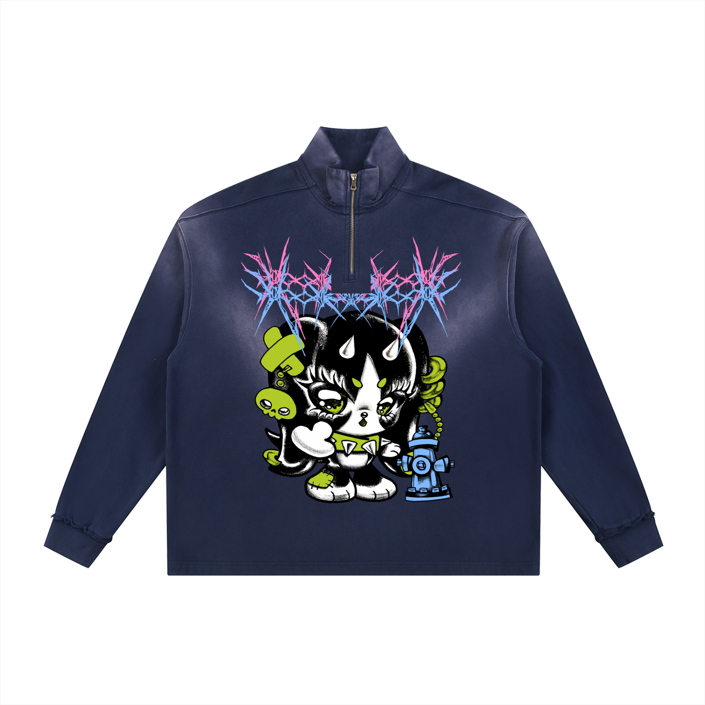 Sun Fade Raw Edge Quarter-Zip Sweatshirt