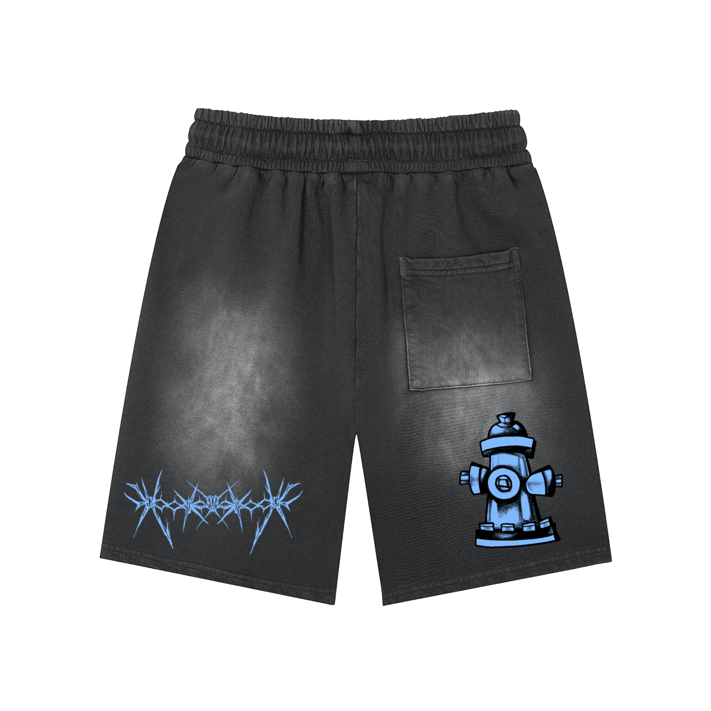 Rectangle Patch Monkey Washed Shorts