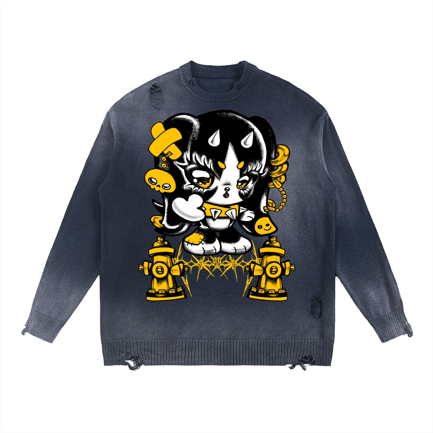 Sun Fade Distressed Ripped Crewneck sweater