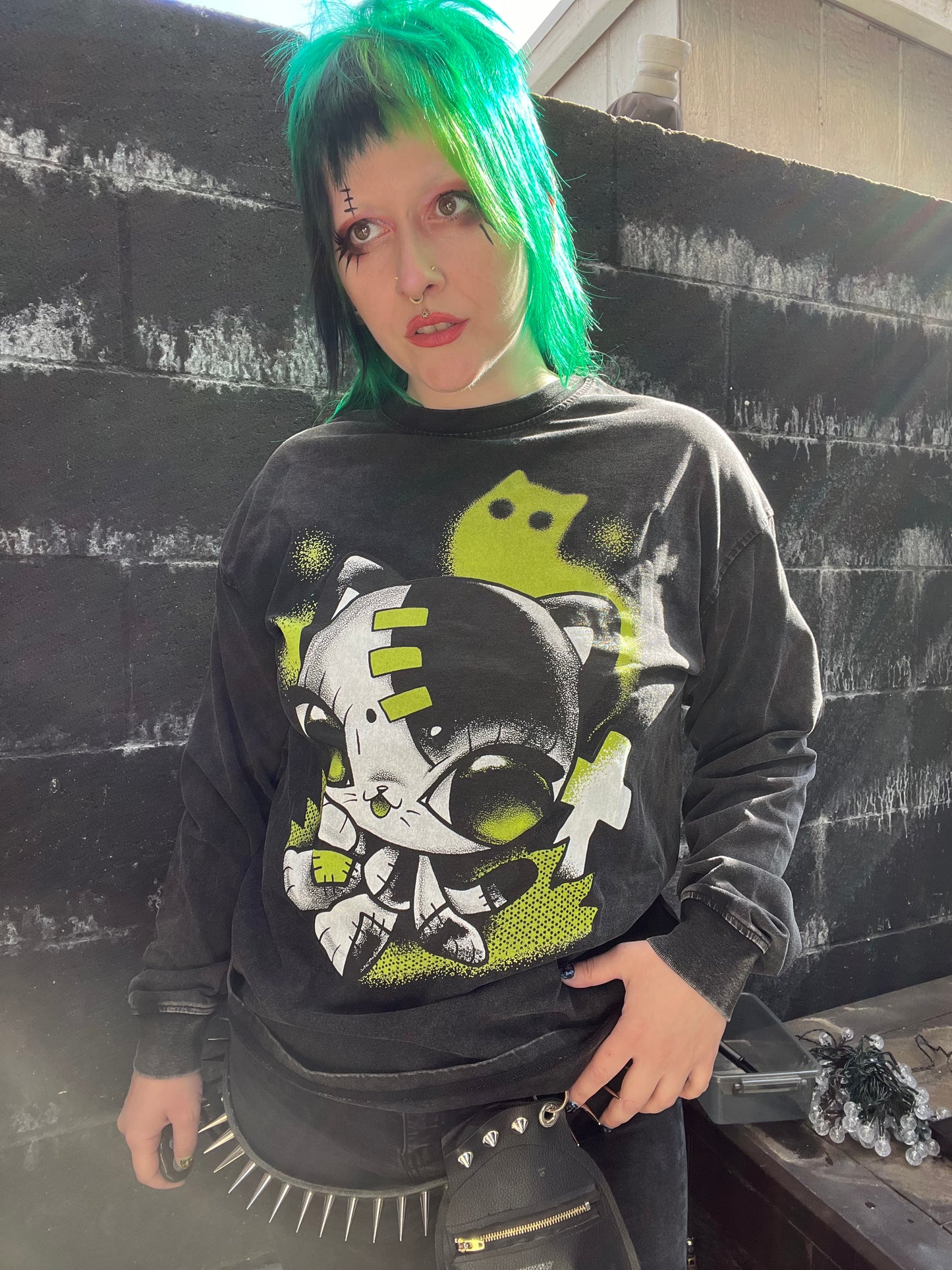 Graveyard Acid Wash Oversize Long Sleeve T-Shirt