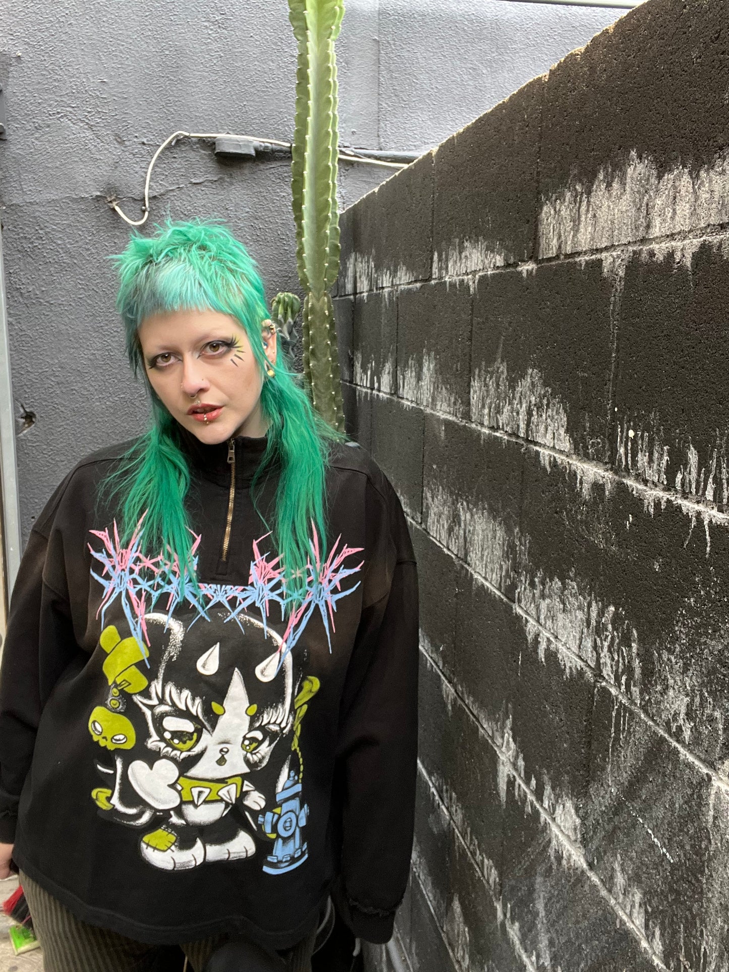 Sun Fade Raw Edge Quarter-Zip Sweatshirt