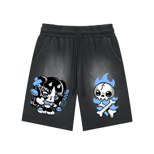 Rectangle Patch Monkey Washed Shorts