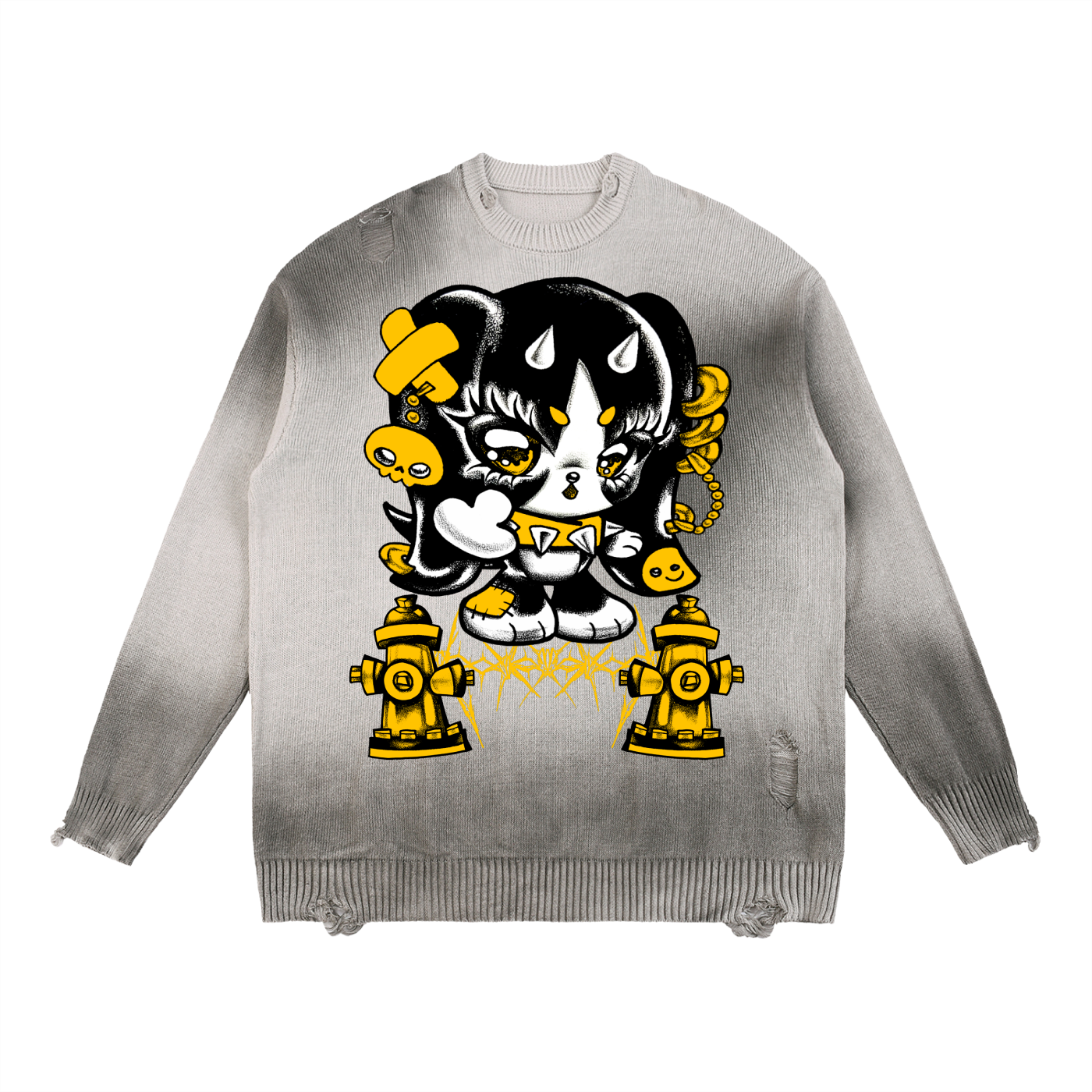 Sun Fade Distressed Ripped Crewneck sweater