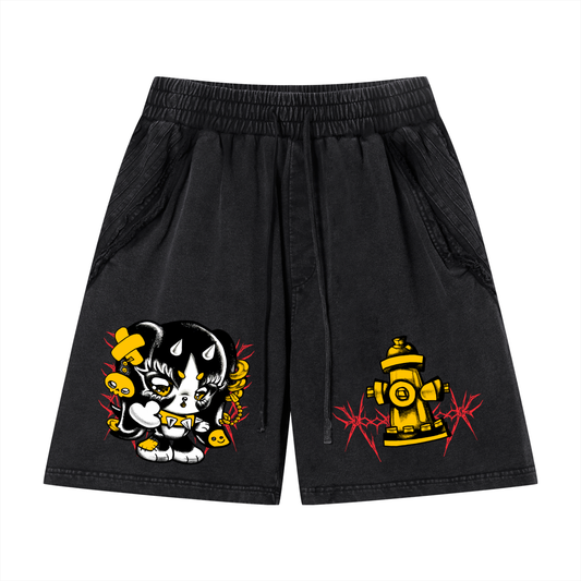 Unisex Vintage Wash Raw Edge Shorts