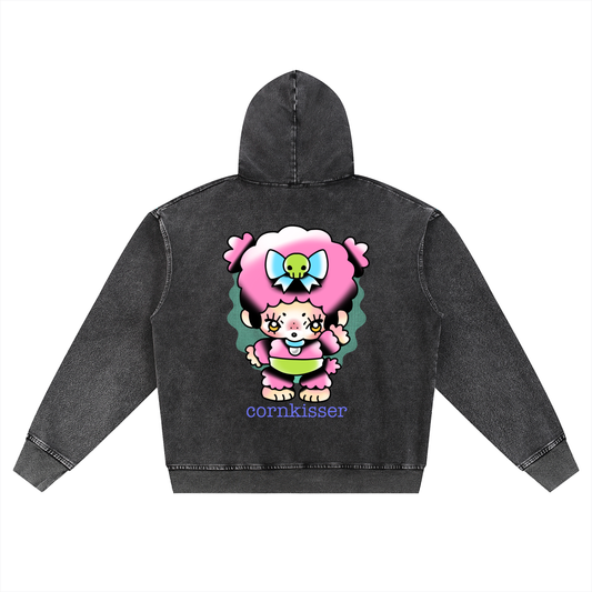 Snow Wash Oversized Zip-Up Hoodie