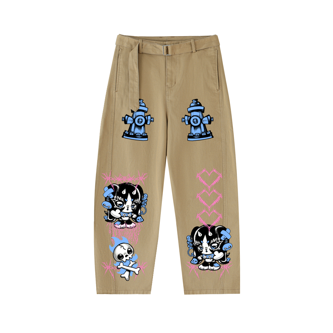 Belted Barrel-leg Chino Pants