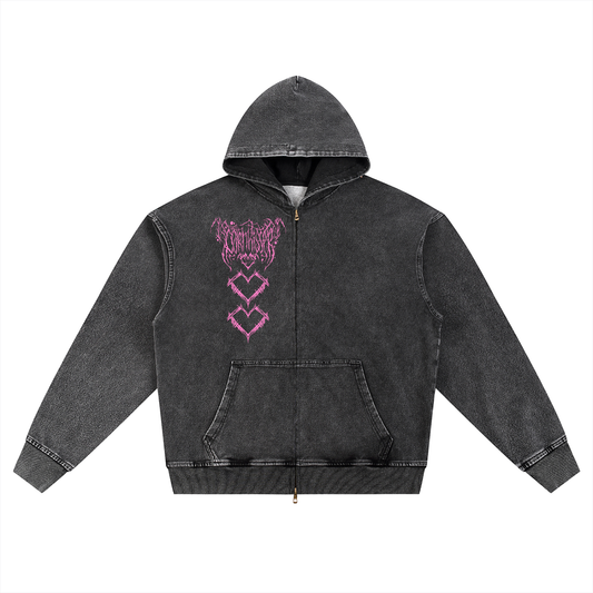 Snow Wash Oversized Zip-Up Hoodie