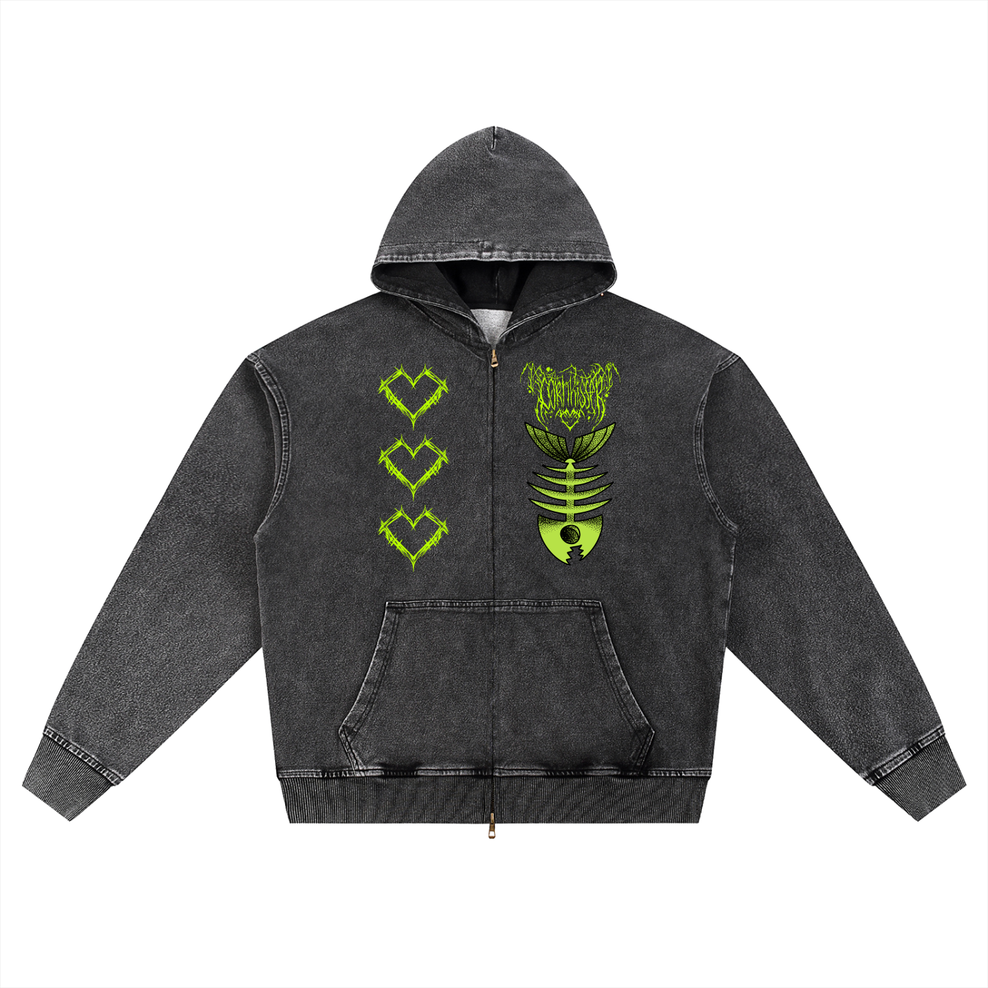 Snow Wash Oversized Zip-Up Hoodie