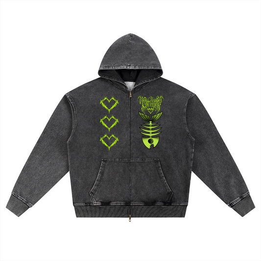 Snow Wash Oversized Zip-Up Hoodie