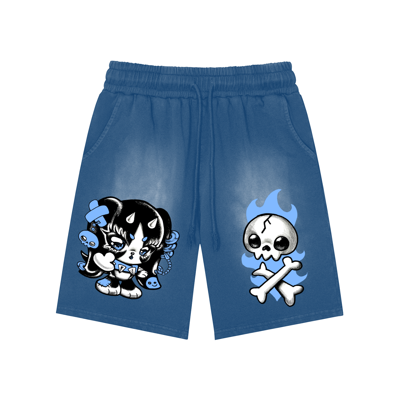 Rectangle Patch Monkey Washed Shorts