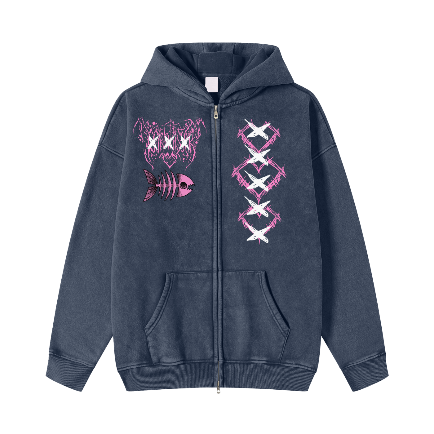 Snow Washed Zip-Through Fleece Hoodie