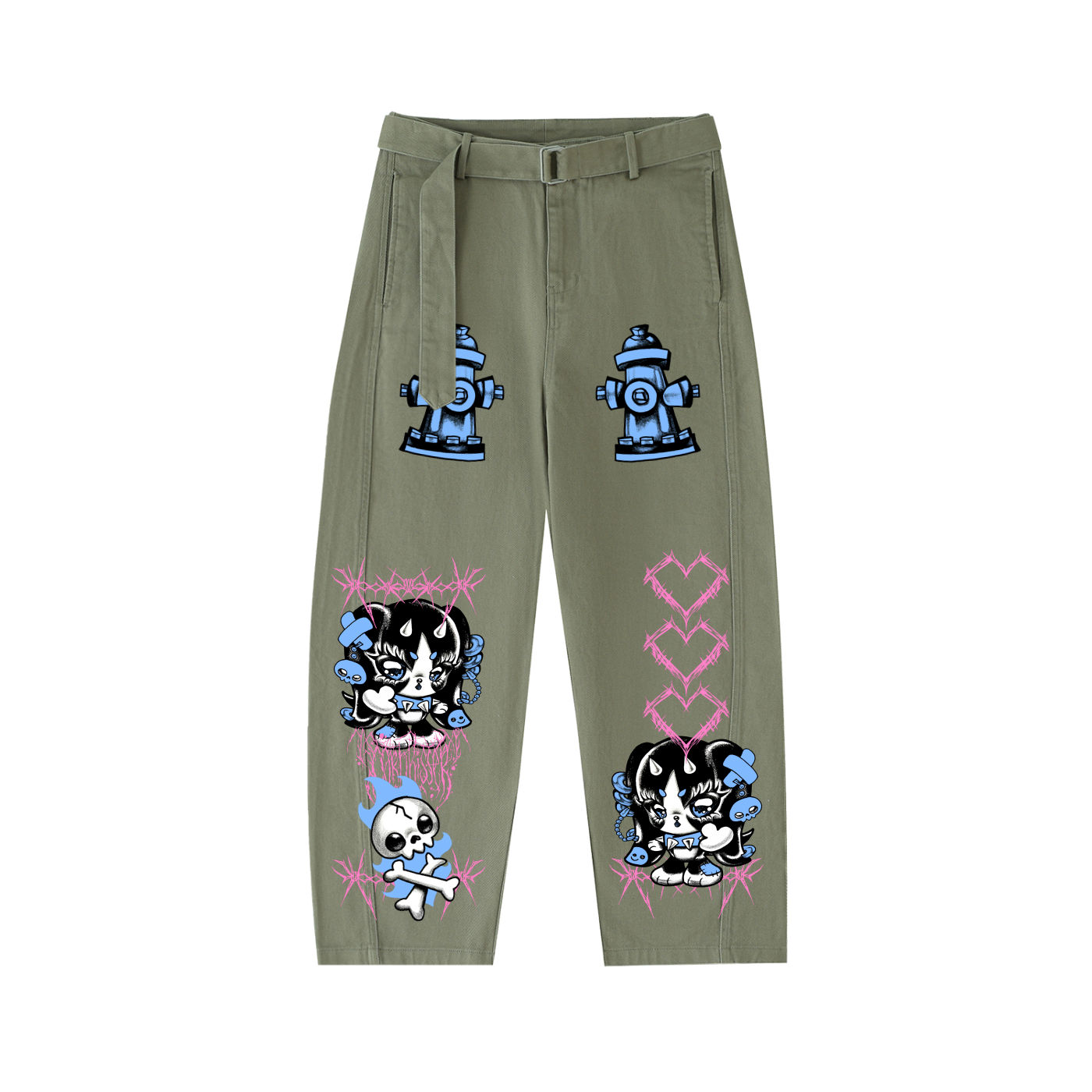 Belted Barrel-leg Chino Pants