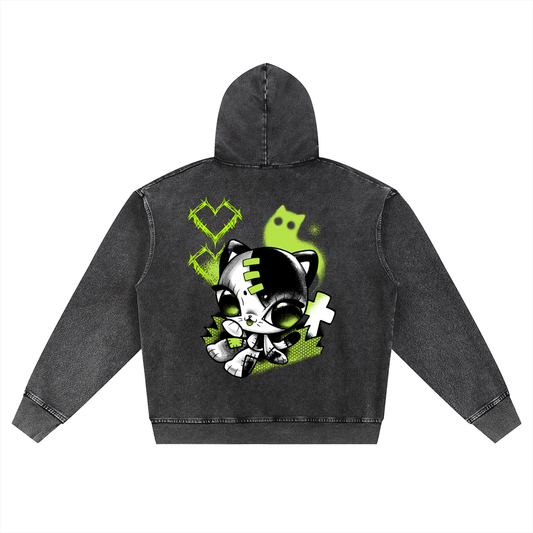 Snow Wash Oversized Zip-Up Hoodie