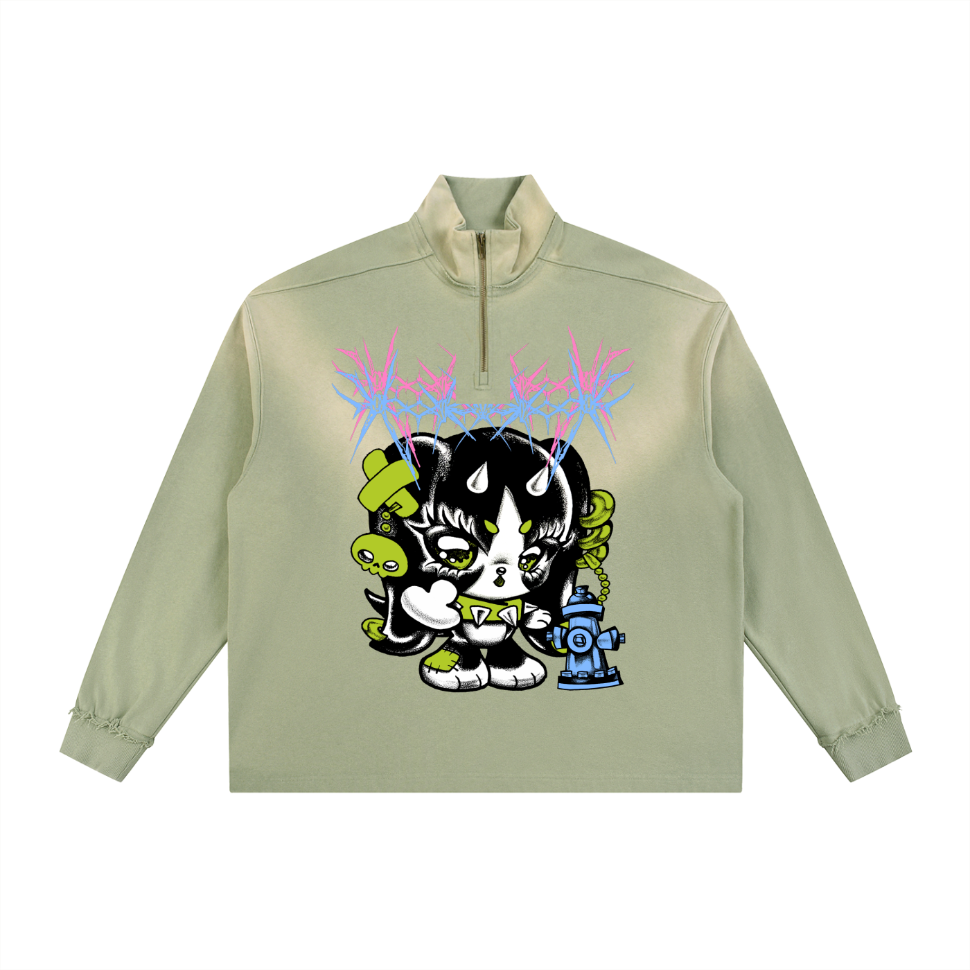 Sun Fade Raw Edge Quarter-Zip Sweatshirt