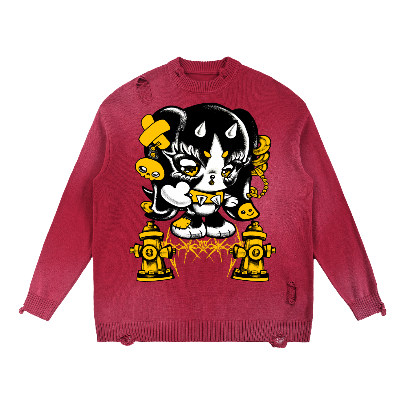 Sun Fade Distressed Ripped Crewneck sweater